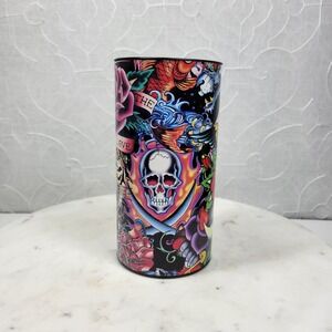 Ed Hardy Skull Tattoo Candle  6" Rose Lid Decorative Holder Dead Stock